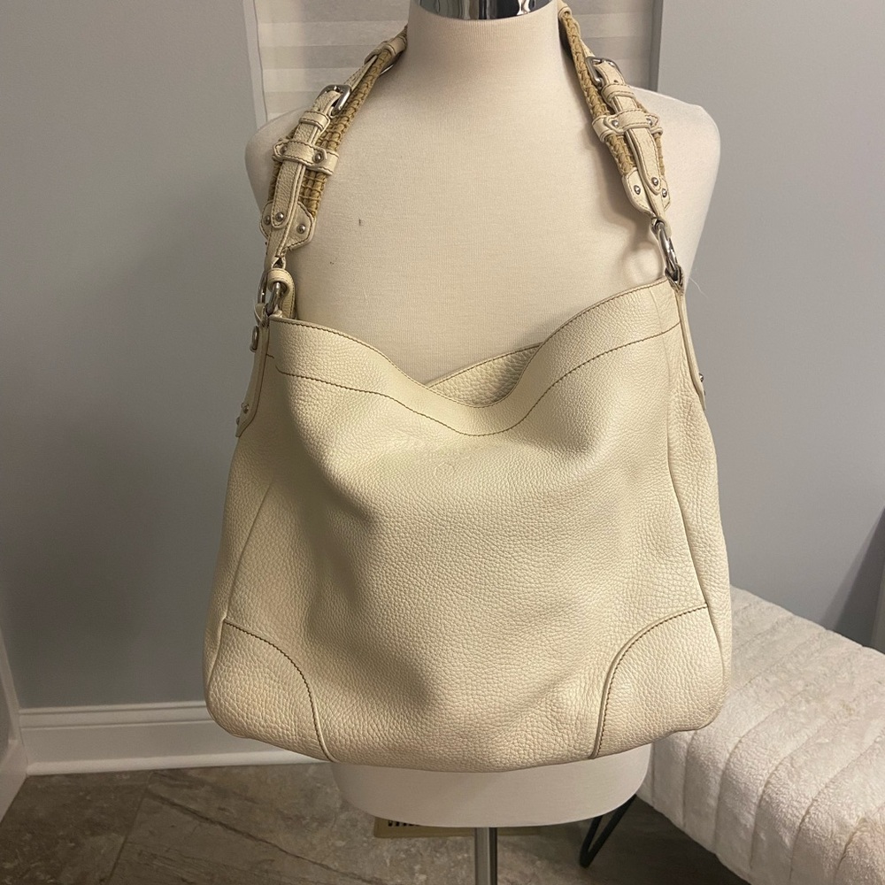 Authentic Prada vitello daino cream leather shoulder bag